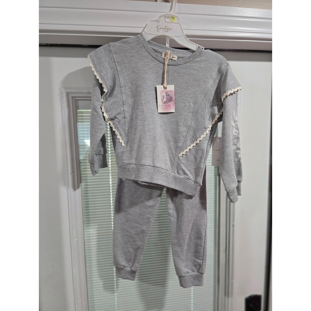 Jessica Simpson Girls Grey Heather Lace Ruffle Jogger Set 2PC 4T BD407JSH2